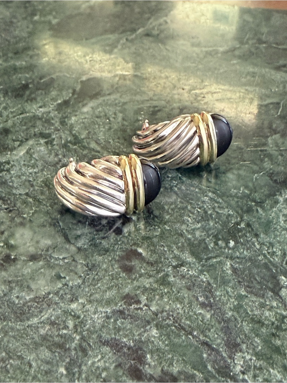 David Yurman Sterling/Gold and Onyx Earrings
